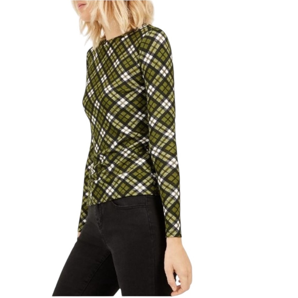 NWT Michael Kors green plaid print top size 0X